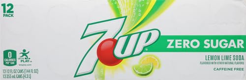 7UP Zero Sugar Lemon Lime Soda, 12 fl oz cans (Pack of 12)