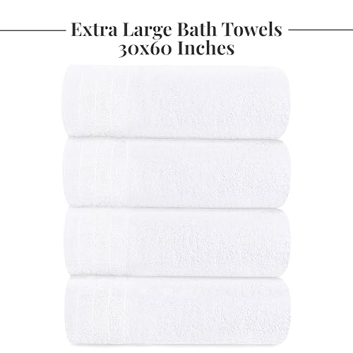 Tens Towels Large Bath Towels, 100% Cotton, 30 x 60 Inches Extra Large Bath Towels, Lighter Weight, Quicker to Dry, Super Absorbent, Perfect Bathroom Towels (Pack of 4)