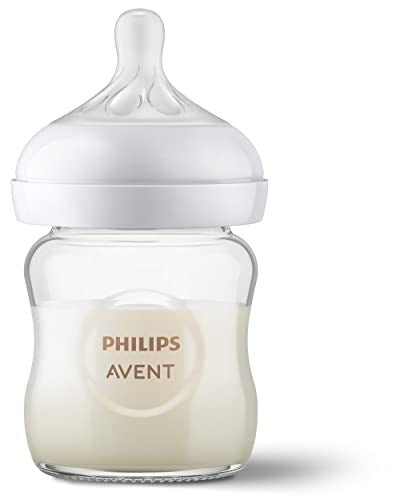 Philips AVENT Glass Natural Baby Bottle with Natural Response Nipple, Clear, 4oz, 4pk, SCY910/04