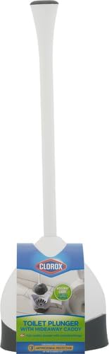 Clorox 620027 Toilet Plunger and Hideaway Caddy Bathroom Combo, 1-Pack, White/Grey