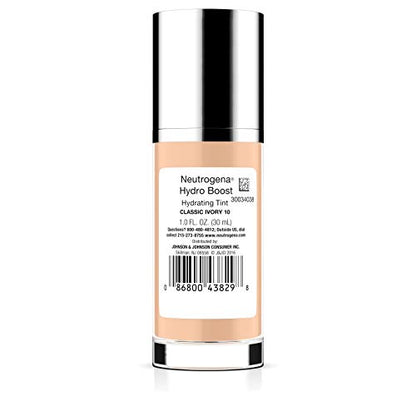 Neutrogena Hydro Boost Hydrating Tint with Hyaluronic Acid, Lightweight Water Gel Formula, Moisturizing, Oil-Free & Non-Comedogenic Liquid Foundation Makeup, 20 Natural Ivory, 1.0 fl. oz