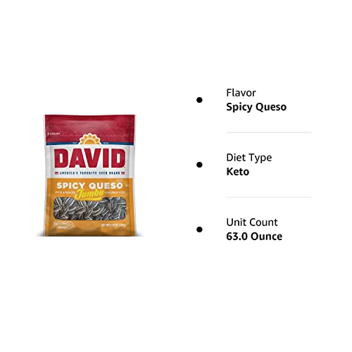 DAVID Seeds Spicy Queso Flavored Salted and Roasted Jumbo Sunflower Seeds, Keto Friendly Snack