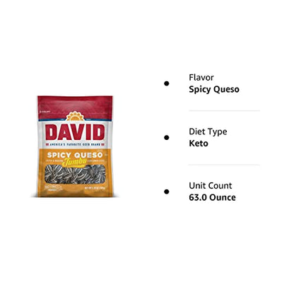 DAVID Seeds Spicy Queso Flavored Salted and Roasted Jumbo Sunflower Seeds, Keto Friendly Snack