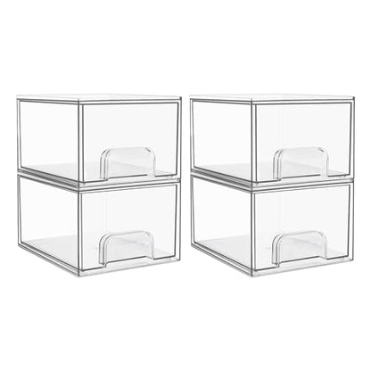 Vtopmart 2 Pack Clear Stackable Storage Drawers, 4.4'' Tall Acrylic Bathroom Makeup Organizer,Plastic Storage Bins For Vanity, Undersink, Kitchen Cabinets, Pantry, Home Organization and Storage