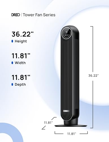 Dreo Tower Fan for Bedroom, 25ft/s Velocity Quiet Floor Fan, 90° Oscillating Fans for Indoors with 4 Speeds, 4 Modes, 8H Timer, Standing Fans, Bladeless Fan, Black, Nomad One (DR-HTF007)