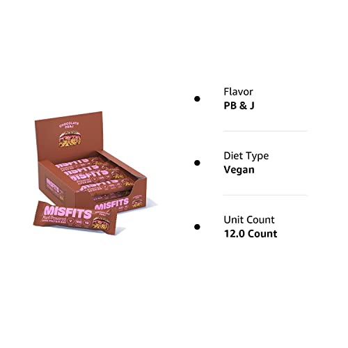 Misfits Vegan Protein Bar, Variety Pack, Plant Based Chocolate Protein Bars, High Protein Snacks for Adults with 15g Plant Protein Per Bar, Low Carb, 1g Sugar, High Fiber, Healthy Snack Food, 12 Pack