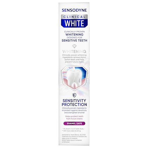 Sensodyne Clinical White Toothpaste Clinically Proven Whitening for Sensitive Teeth, Stain Protector, 3.4 Oz (Pack of 3)