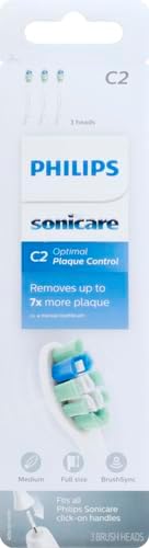 Philips Sonicare Genuine C2 Optimal Plaque Control Toothbrush Heads, 3 Brush Heads, White, HX9023/65