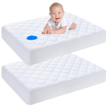 Yoofoss Waterproof Crib Mattress Protector 2 Pack, Quilted Crib Mattress Pad Cover Ultra Soft and Breathable, Machine Washable Toddler Mattress Protector for Standard Baby Crib Size 52''x28''