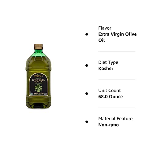 Mina Olive Oil Extra Virgin 68 Fl Oz, New Harvest, Polyphenol Rich Olive Oil for Cooking, Moroccan Extra Virgin Olive Oil, Single Origin Olive Oil, Cold Extraction, Less than 0.2% Acidity, 2 L