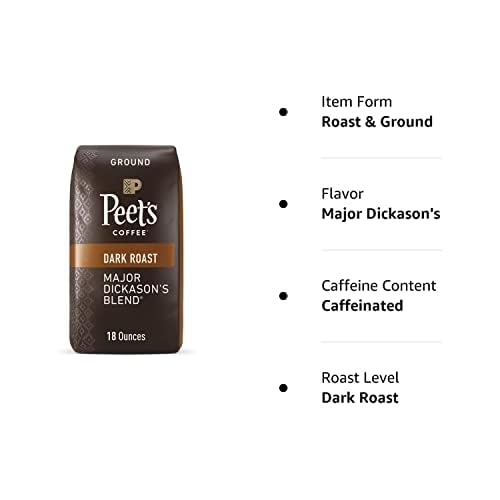 Peet's Coffee Major Dickason's Blend, Dark Roast Ground Coffee, 20 oz