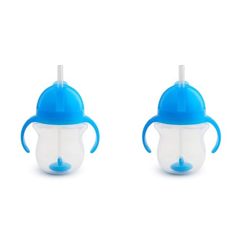 Munchkin® Any Angle™ Weighted Straw Trainer Sippy Cup with Click Lock™ Spill Proof Lid, 7 Ounce, 2 Pack, Blue/Green