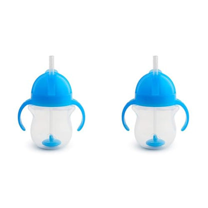 Munchkin® Any Angle™ Weighted Straw Trainer Sippy Cup with Click Lock™ Spill Proof Lid, 7 Ounce, 2 Pack, Blue/Green