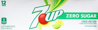 7UP Zero Sugar Lemon Lime Soda, 12 fl oz cans (Pack of 12)