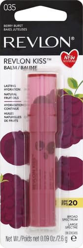 Revlon Lip Balm, Kiss Tinted Lip Balm, Face Makeup with Lasting Hydration, SPF 20, Infused with Natural Fruit Oils, 030 Sweet Cherry, 0.09 Oz