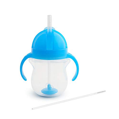 Munchkin® Any Angle™ Weighted Straw Trainer Sippy Cup with Click Lock™ Spill Proof Lid, 7 Ounce, 2 Pack, Blue/Green