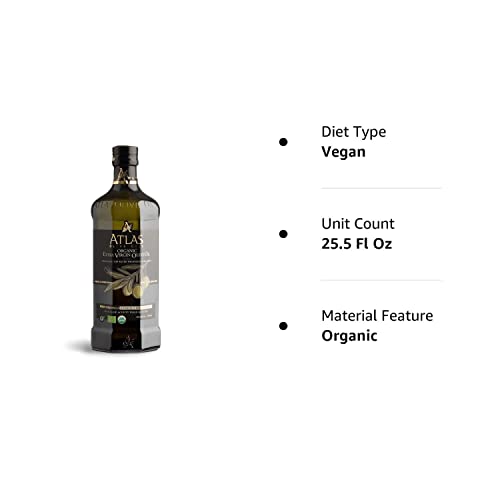 Atlas 750 mL Organic Cold Press Extra Virgin Olive Oil with Polyphenol Rich from Morocco | Newly Harvested Unprocessed from One Single Family Farm | Moroccan EVOO Trusted by Michelin Star Chefs