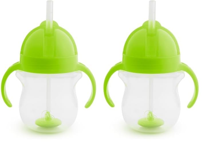 Munchkin® Any Angle™ Weighted Straw Trainer Sippy Cup with Click Lock™ Spill Proof Lid, 7 Ounce, 2 Pack, Blue/Green