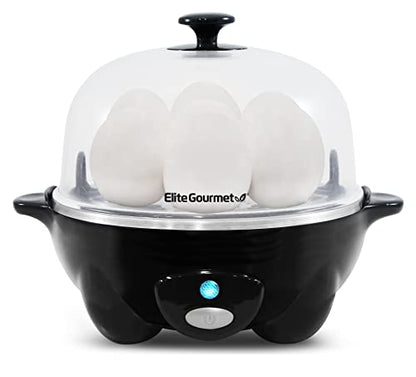 Elite Gourmet EGC-007## Rapid Egg Cooker, 7 Easy-To-Peel, Hard, Medium, Soft Boiled Eggs, Poacher, Omelet Maker, Auto Shut-Off, Alarm, 16-Recipe Booklet, BPA-Free, White