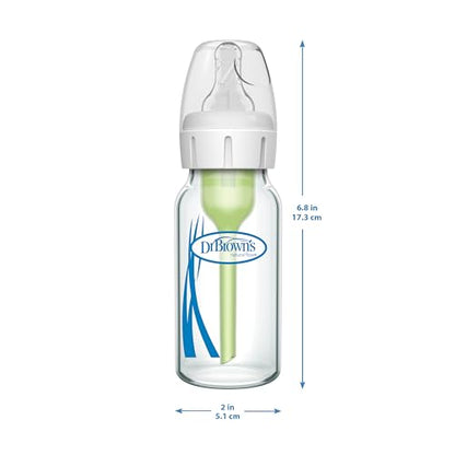 Dr. Brown's Natural Flow Anti-Colic Options+ Narrow Glass Baby Bottle 8 oz/250 mL, with Level 1 Slow Flow Nipple, 2 Pack, 0m+