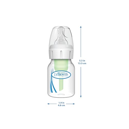 Dr. Brown's Natural Flow Anti-Colic Options+ Narrow Baby Bottle, 8 oz/250 mL, with Level 1 Slow Flow Nipple, 0m+, 4 count