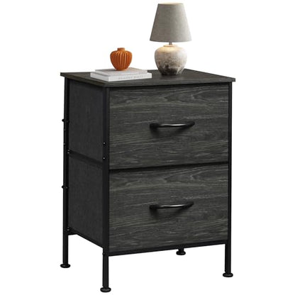 WLIVE Black Nightstand, Small Dresser for Bedroom with 2 Fabric Drawer, Bed Side Table with Drawers, End Table Bedside Furniture, Sturdy Steel Frame, Wood Top, Closet Organizer, College Dorm