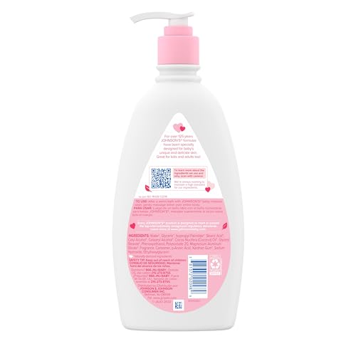 Johnson's Moisturizing Mild Pink Baby Lotion with Coconut Oil for Delicate Baby Skin, Paraben-, Phthalate- & Dye-Free, Hypoallergenic & Dermatologist-Tested, Baby Skin Care, 27.1 Fl. Oz