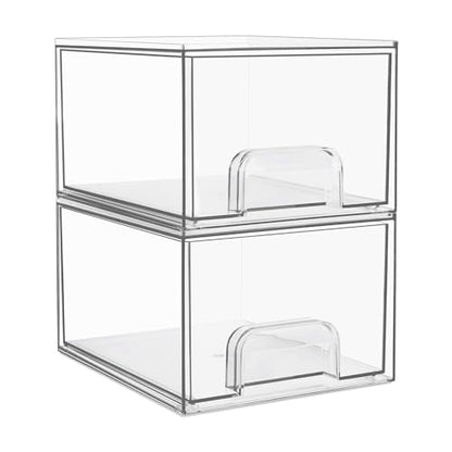 Vtopmart 2 Pack Clear Stackable Storage Drawers, 4.4'' Tall Acrylic Bathroom Makeup Organizer,Plastic Storage Bins For Vanity, Undersink, Kitchen Cabinets, Pantry, Home Organization and Storage