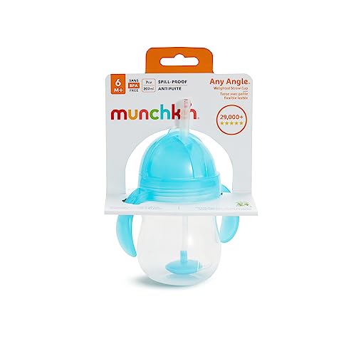 Munchkin® Any Angle™ Weighted Straw Trainer Sippy Cup with Click Lock™ Spill Proof Lid, 7 Ounce, 2 Pack, Blue/Green