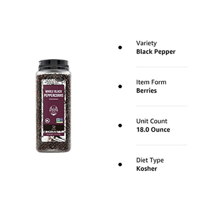 Soeos Black Peppercorns, 16oz (Pack of 1), Non-GMO, Kosher, Packed to Keep Peppers Fresh, Peppercorn for Grinder Refill, Whole Peppercorns