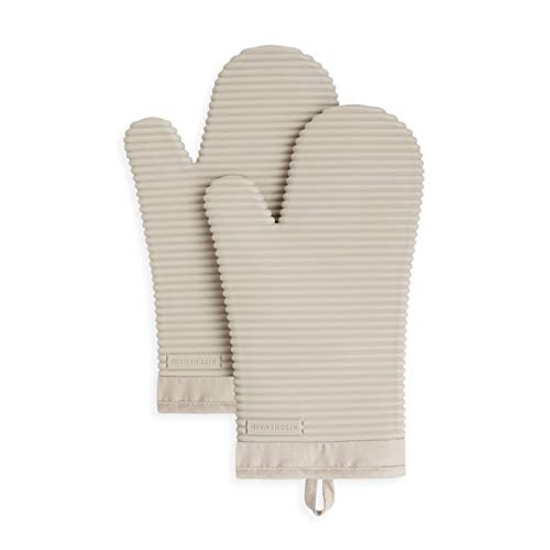 KitchenAid Ribbed Soft Silicone Oven Mitt Set, 7"x13", Milkshake 2 Count