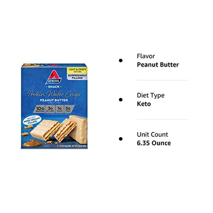 Atkins Peanut Butter Protein Wafer Crisps, Protein Dessert, 4g Net Carb, 1g Sugar, Keto Friendly, 5 Count