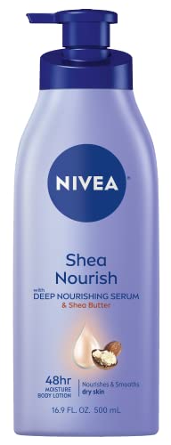 NIVEA Shea Nourish Body Lotion, 48-Hour Moisturizing Shea Butter Lotion for Dry Skin with Deep Nourishing Serum, 16.9 Fl Oz Pump Bottle