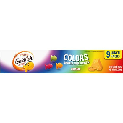 Goldfish Colors Cheddar Crackers, Snack Pack, 0.9 oz, 9 CT Multi-Pack Tray (Pack of 2)