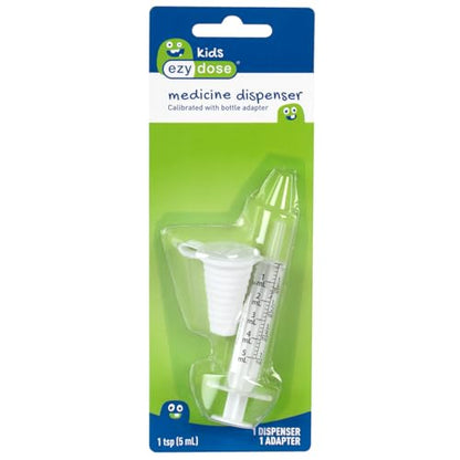 EZY DOSE Kids Baby Oral Syringe & Dispenser Calibrated for Liquid Medicine, Reduce Mess, Easy Way to Orally Administer Medication, 10 mL/2 TSP, Includes Bottle Adapter, Clear, BPA Free