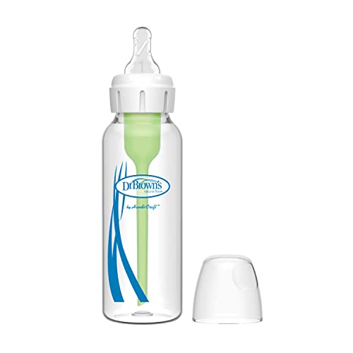 Dr. Brown's Natural Flow Anti-Colic Options+ Narrow Glass Baby Bottle 8 oz/250 mL, with Level 1 Slow Flow Nipple, 2 Pack, 0m+