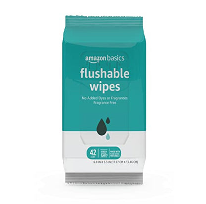 Amazon Basics Flushable Adult Toilet Wipes, Fragrance Free, 126 Count (3 Packs of 42) Packaging May Vary