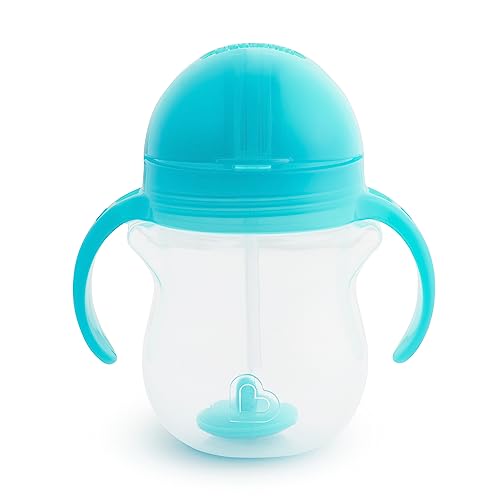 Munchkin® Any Angle™ Weighted Straw Trainer Sippy Cup with Click Lock™ Spill Proof Lid, 7 Ounce, 2 Pack, Blue/Green