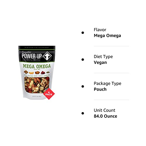 Power Up Trail Mix, Mega Omega Trail Mix, Non-GMO, Vegan, Gluten Free, No Artificial Ingredients, Gourmet Nut, 14 Ounce Bag