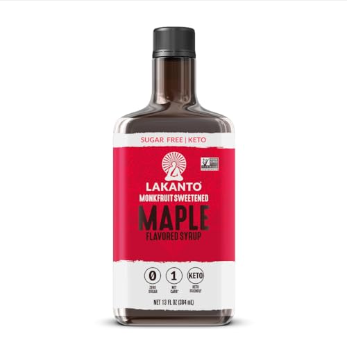 Lakanto Sugar Free Maple Syrup - Monk Fruit Sweetener, Keto Diet Friendly, Vegan, 1g Net Carbs, Pancakes, Waffles, Oatmeal, Coffee, Tea, Granola, Frosting, Marinade, Dressing (13 Fl Oz - Pack of 1)