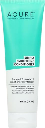 Acure Simply Smoothing Conditioner - & Marula Oil | 100% Vegan | Performance Driven Hair Care | Smooths & Reduces Frizz | White/Blue, Coconut Water, 8 Fl.Oz