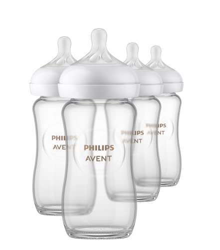 Philips AVENT Glass Natural Baby Bottle with Natural Response Nipple, Clear, 4oz, 4pk, SCY910/04