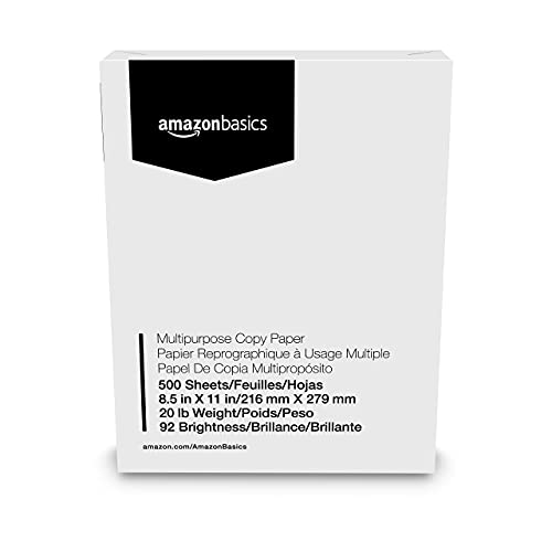 Amazon Basics Multipurpose Copy Printer Paper, 8.5" x 11", 20 lb, 3 Reams, 1500 Sheets, 92 Bright, White