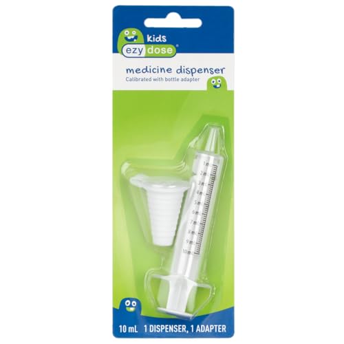 EZY DOSE Kids Baby Oral Syringe & Dispenser Calibrated for Liquid Medicine, Reduce Mess, Easy Way to Orally Administer Medication, 10 mL/2 TSP, Includes Bottle Adapter, Clear, BPA Free