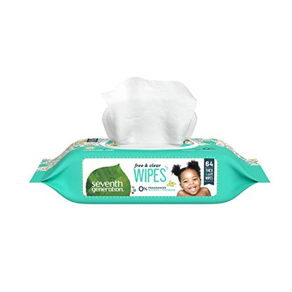 Seventh Generation Baby Wipes, Sensitive Protection with Flip Top Dispenser, White, unscented, 72 Count (Pack of 7) (Packaging May Vary)