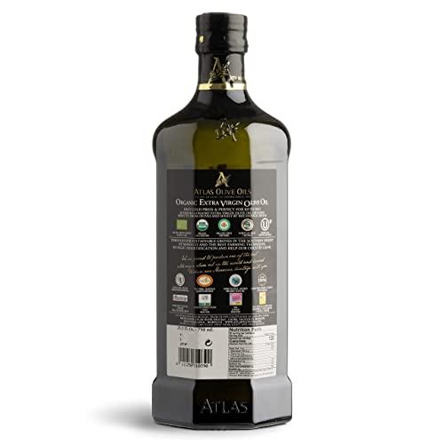 Atlas 750 mL Organic Cold Press Extra Virgin Olive Oil with Polyphenol Rich from Morocco | Newly Harvested Unprocessed from One Single Family Farm | Moroccan EVOO Trusted by Michelin Star Chefs