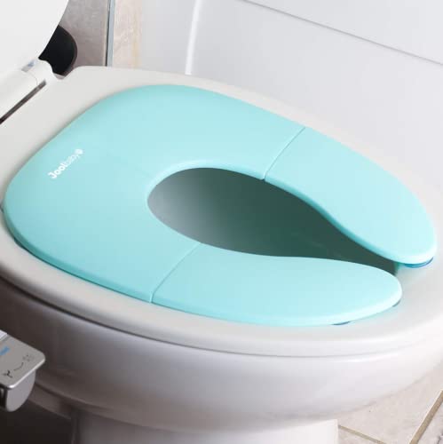 Jool Baby Folding Travel Potty Seat for Toddlers, Fits Round & Oval Toilets, Non-Slip Suction Cups, Includes Free Travel Bag (Aqua)