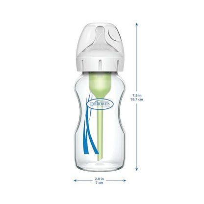 Dr. Brown's Natural Flow Anti-Colic Options+ Wide-Neck Glass Baby Bottles 5 oz/150 mL, with Level 1 Slow Flow Nipple, 3 Pack, 0m+