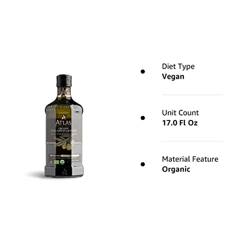 Atlas 750 mL Organic Cold Press Extra Virgin Olive Oil with Polyphenol Rich from Morocco | Newly Harvested Unprocessed from One Single Family Farm | Moroccan EVOO Trusted by Michelin Star Chefs