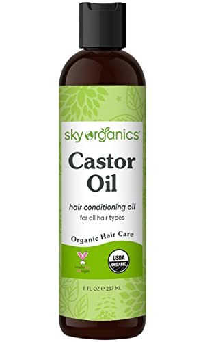 Sky Organics Castor Oil (2x16oz) USDA Organic Cold-Pressed Unrefined100% Pure Hexane-Free Castor Oil Conditioning & Healing For Dry Skin, Hair Growth for Eyelashes & Eyebrows with Exclusive Ebook